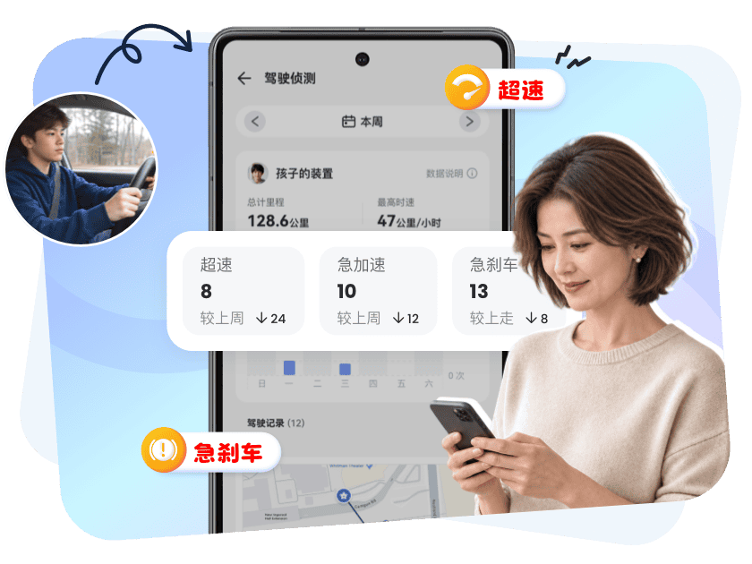 家长查看孩子驾驶行程详情与预警